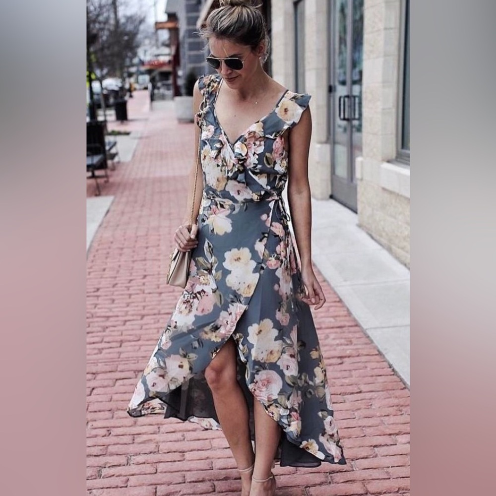 Privacy Please 'Fillmore' Floral Wrap High-Low Maxi Dress